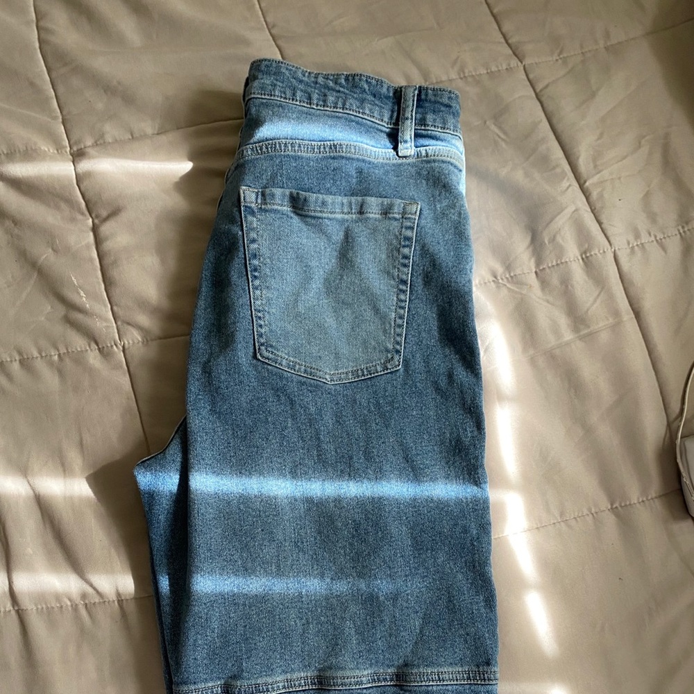 Blue color block jeans